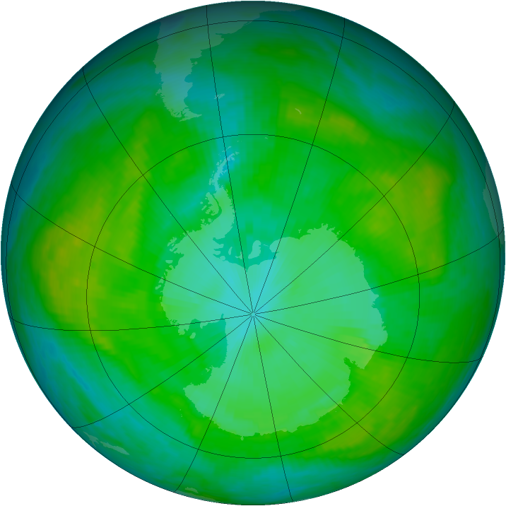 Antarctic ozone map for 10 January 1989